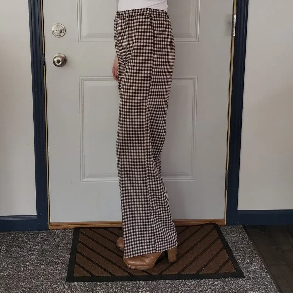 70s Deadstock Brown Plaid Pleated‎ Pants - Picture 2 of 6